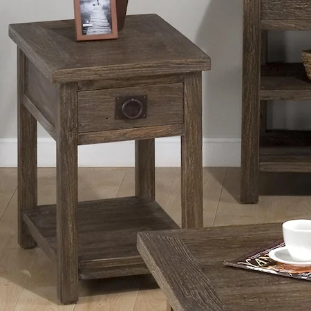 Rustic Single Drawer Chairside Table with Display Shelf